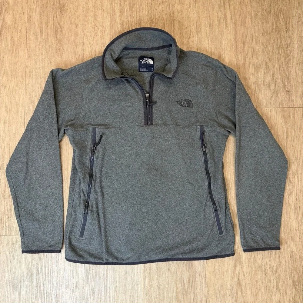 The North Face Mens Quarter Zip Fleece Pullover Gray Mock Neck Jacket Medium